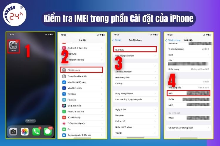 Kiểm tra IMEI trong phần cài đặt của iPhone 