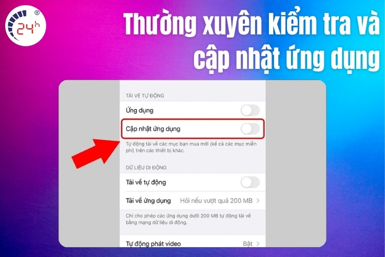 Thường xuyên kiểm tra và cập nhật ứng dụng