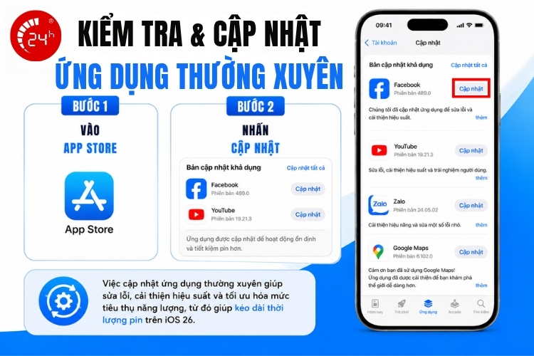 Cập nhật ứng dụng giúp tiết kiêm pin iOS 26