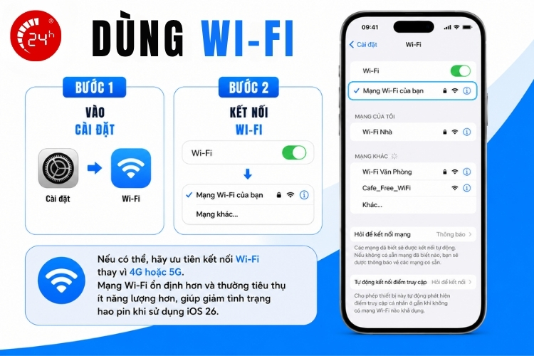 Dùng Wifi giảm gây hao pin trên iOS 26