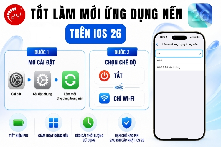 Tắt làm mới ứng dụng nền trên iOS 26