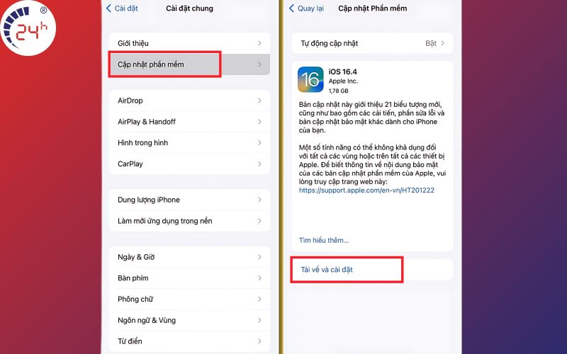 Cap nhạt iOS de sua loi iPhone 15 bi xanh man hinh