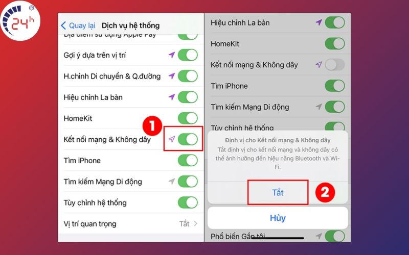 Tat dich vu dinh vi de sua loi iPhone khong vao duoc Wifi