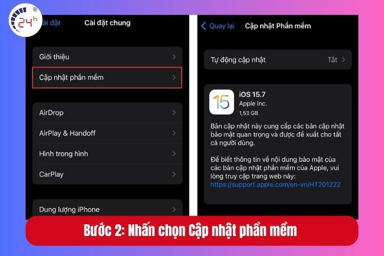 Bước 2: Nhấn chọn Cập nhật phần mềm