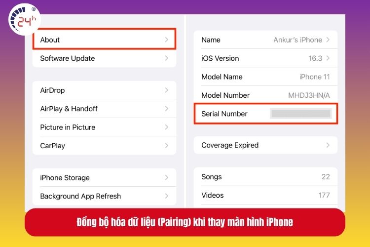 Đồng bộ hóa dữ liệu khắc phục tình trạng iPhone báo màn hình không chính hãng