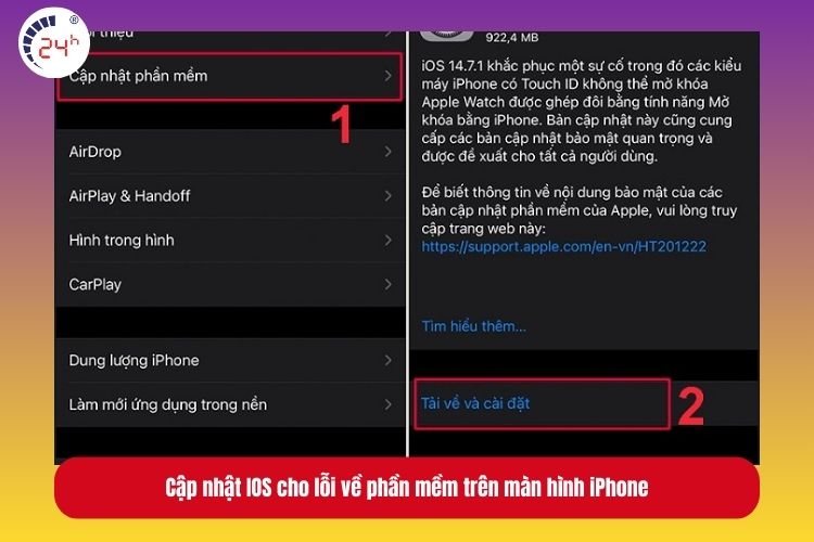 Cập nhật IOS để khắc phục tình trạng iPhone báo màn hình không chính hãng