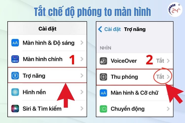 Tắt chế độ phóng to màn hình iPhone bị trắng mờ