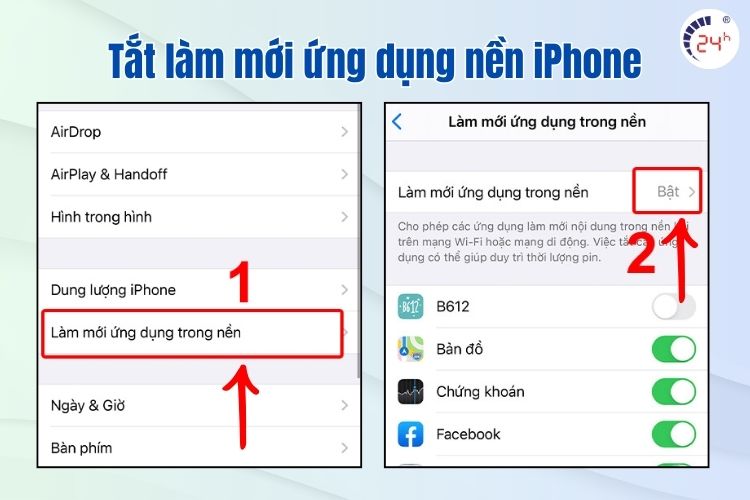 Tắt làm mới ứng dụng tránh iPhone tụt pin nhanh