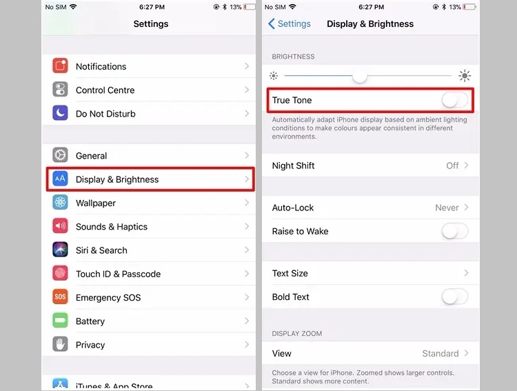 Tắt True Tone để tránh tình trạng màn hình iPhone tự giảm độ sáng 