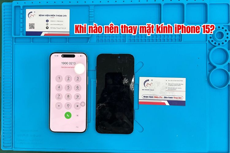 trước và sau khi thay mặt kính iphone 15