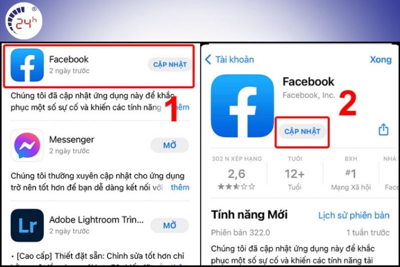 Cập nhật phiên bản mới nhất của Facebook