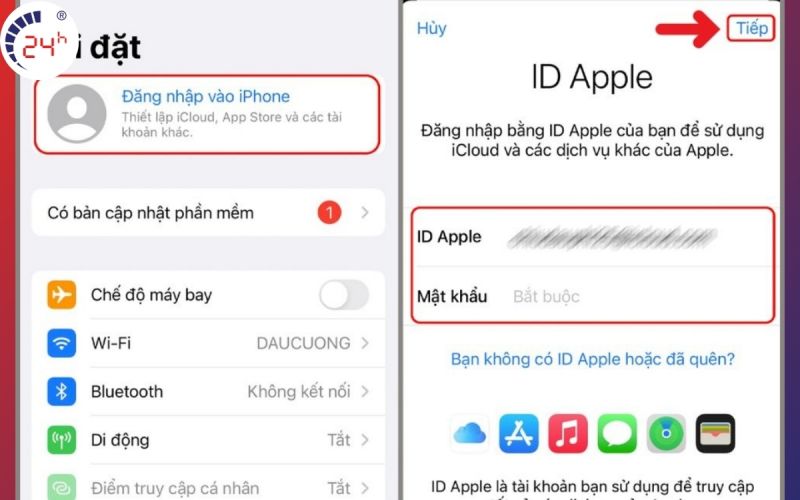 Đăng nhập Apple ID để sửa lỗi không thể kết nối được với App store