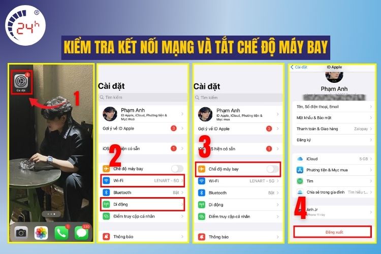 Kiểm tra kết nối mạng và tắt chế độ máy bay