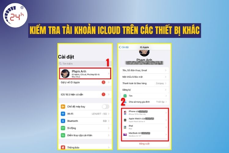 Kiểm tra tài khoản iCloud trên các thiết bị khác