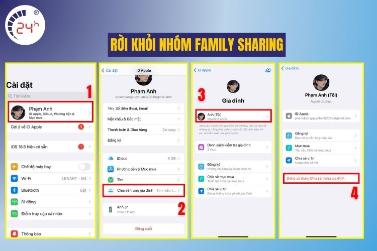  Rời khỏi nhóm Family Sharing