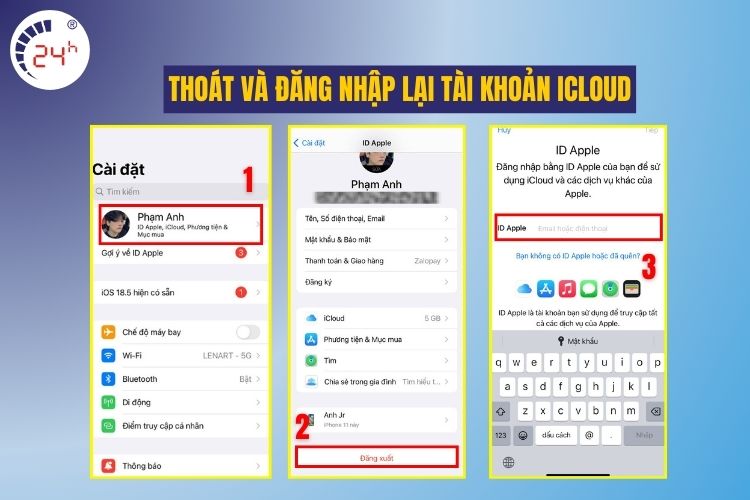 Thoát và đăng nhập lại tài khoản iCloud