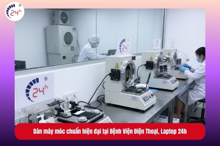 Dàn máy móc để tách mặt kính điện thoại chuẩn hiện đại tại Bệnh Viện Điện Thoại, Laptop 24h 