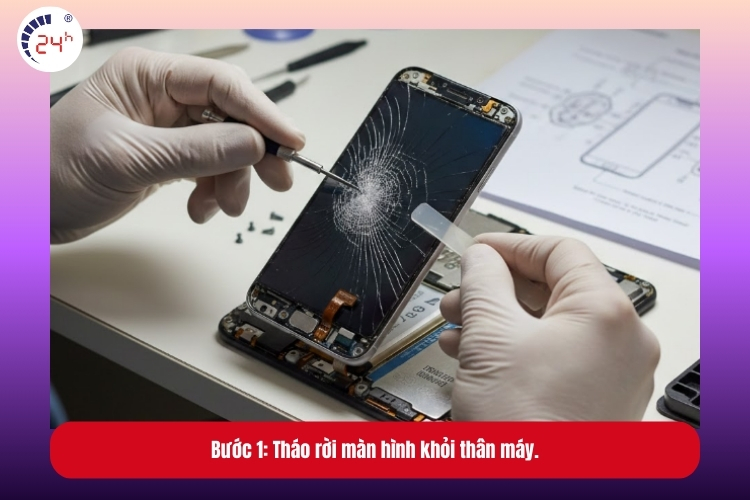 Bước 1: Tháo rời màn hình điện thoại khỏi thân máy