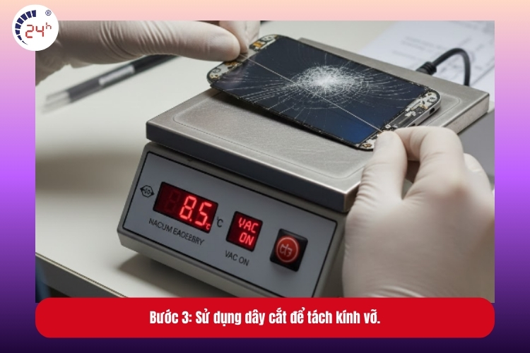 Bước 3: Sử dụng dây cắt để tách mặt kính vỡ