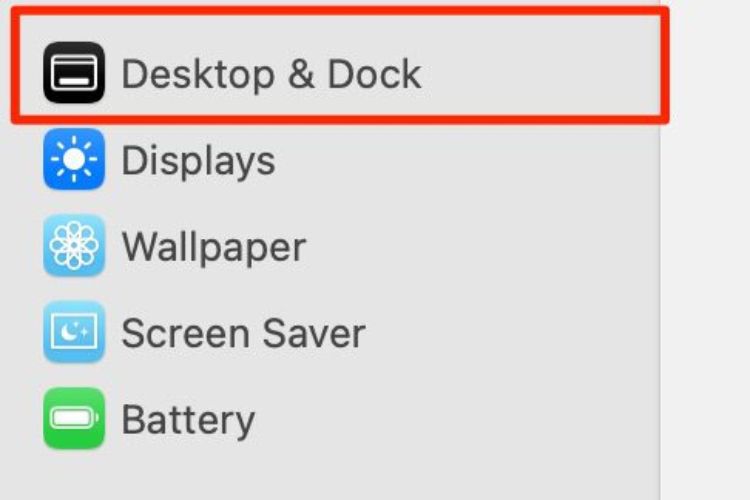 Mở Cài đặt trên MacBook và nhấp vào mục Desktop & Dock