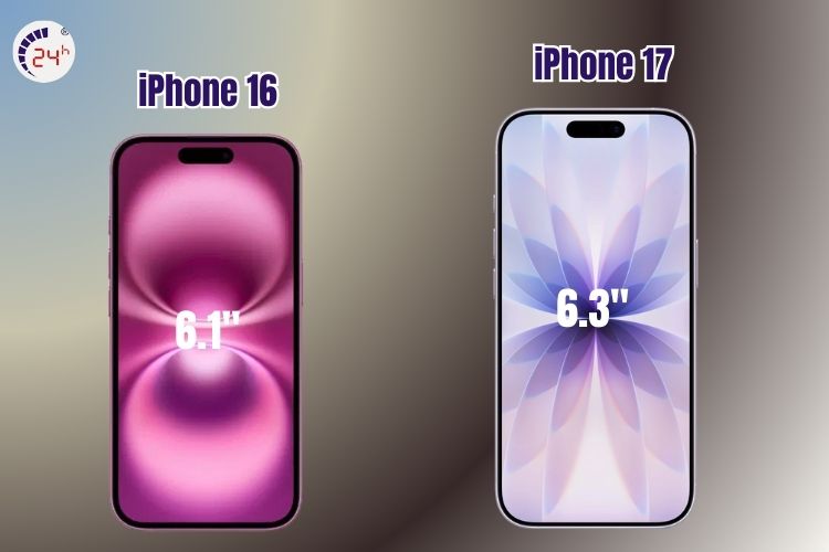 Kích thước iPhone 17 là 6.3 inch còn kích thước iPhone 16 là 6.1 inch