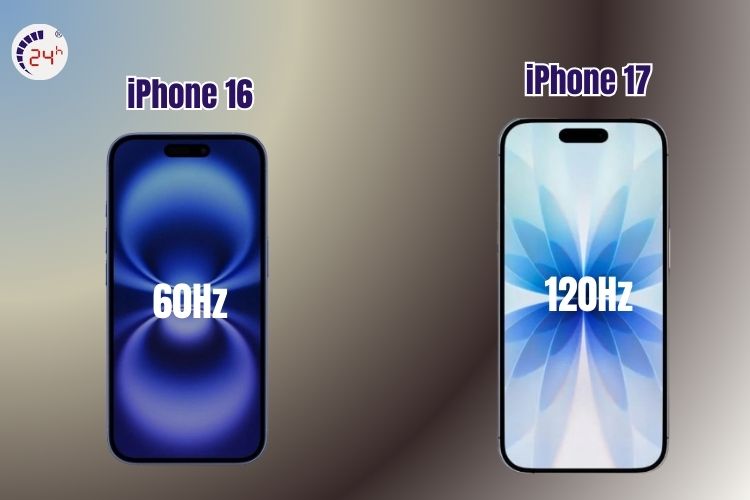 Tần số quét iPhone 16 là 60Hz so với tần số quét iPhone 17 là 120Hz