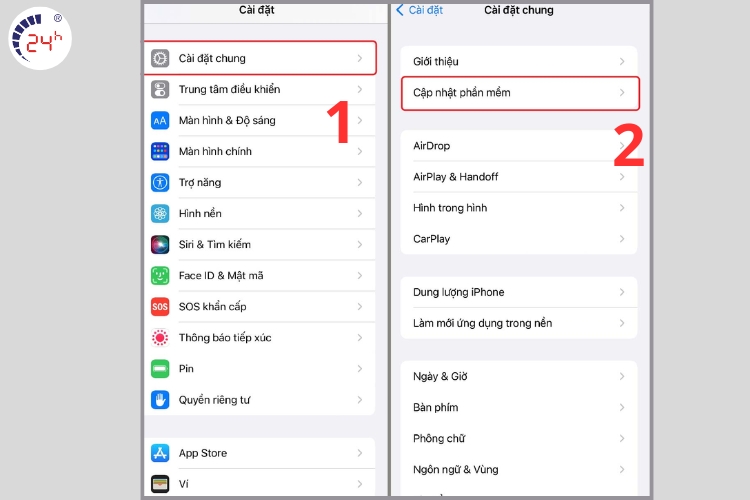 Cập nhật lại hệ điều hành iOS mới 