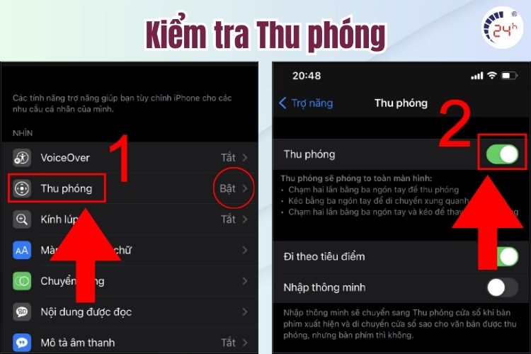 Kiểm tra thu phóng để khắc phục màn hình iPhone bị ô vuông