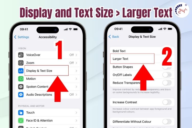 Tắt larger text để xử lý iPhone bị hiện ô vuông