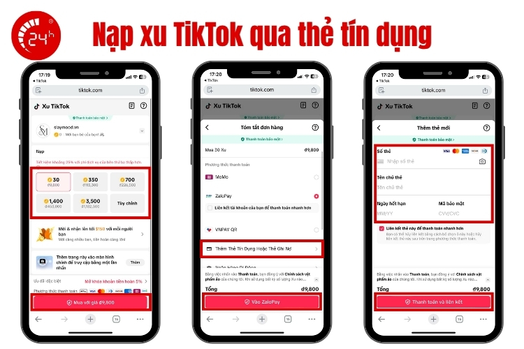 Mưa xu TikTok qua thẻ tín dụng b2