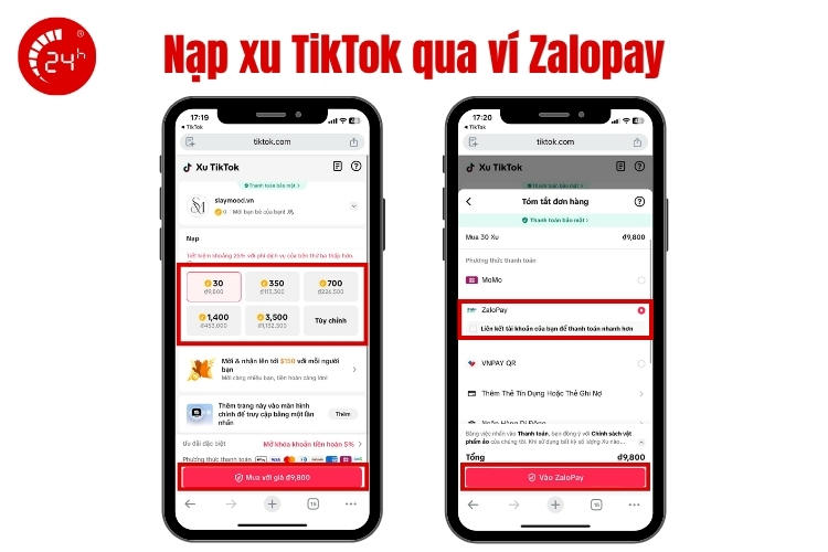 Mua xu trên TikTok bằng ví Zalopay b2