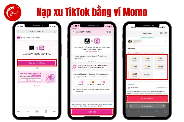 Nạp xu cho TikTok bằng ví MoMo b3