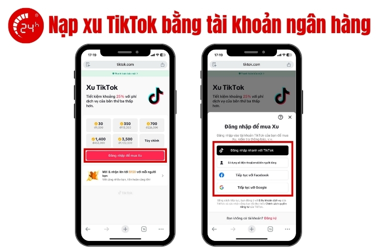 Nạp xu TikTok bằng tài khoản ngân hàng b1