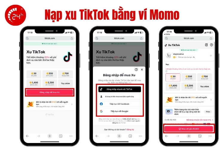 Nạp xu TikTok giá rẻ bằng ví MoMo b1