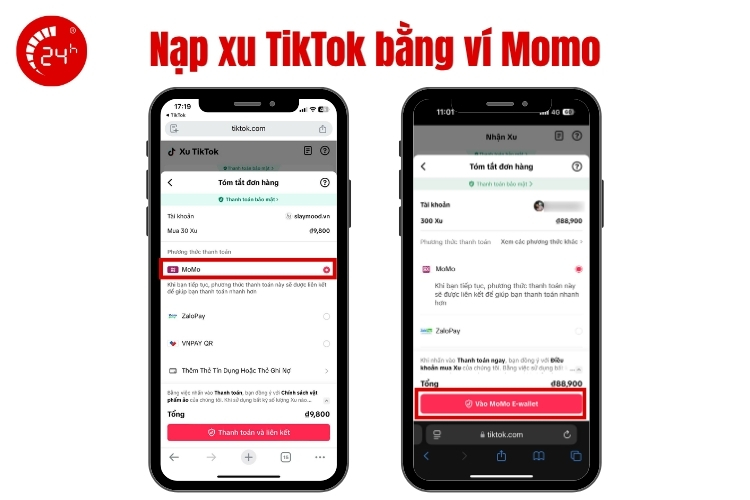 Nạp xu TikTok trên web  bằng ví MoMo b2