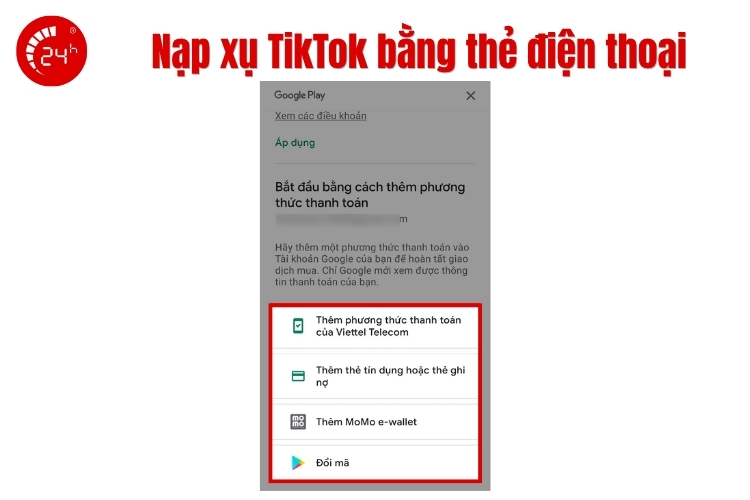 Nạp xu trên app TikTok bằng thẻ điện thoại b3