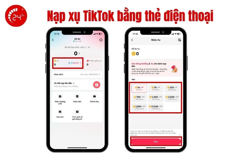 Nạp xu trên TikTok bằng thẻ điện thoại b2