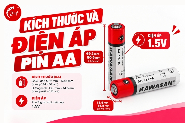 Kích thước và điện áp pin AA