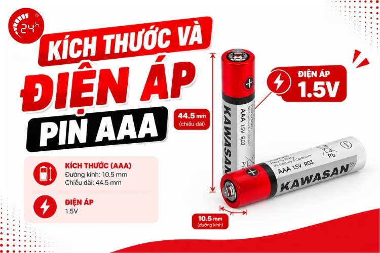 Kích thước và điện áp pin AAA