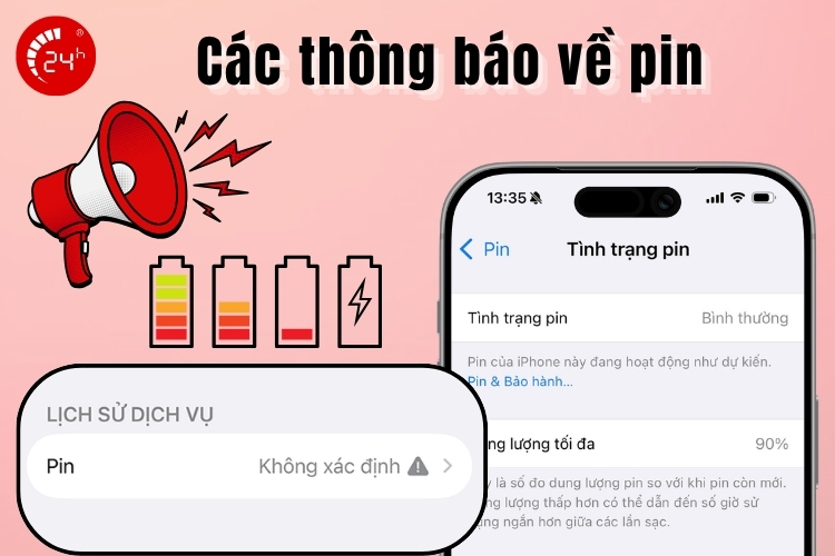 cách thông báo về pin iphone