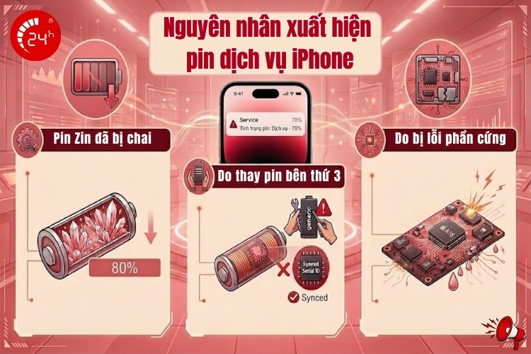 nguyên nhân xuất hiện pin dịch vụ iphone