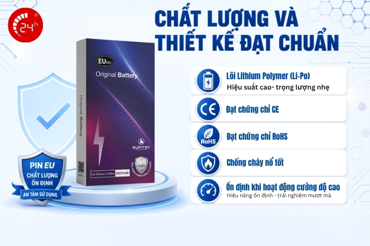 Pin EU chất lượng và thiết kế chuẩn