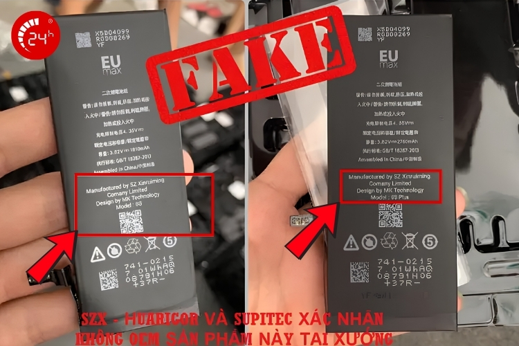 Pin EU giả có chữ in sai font