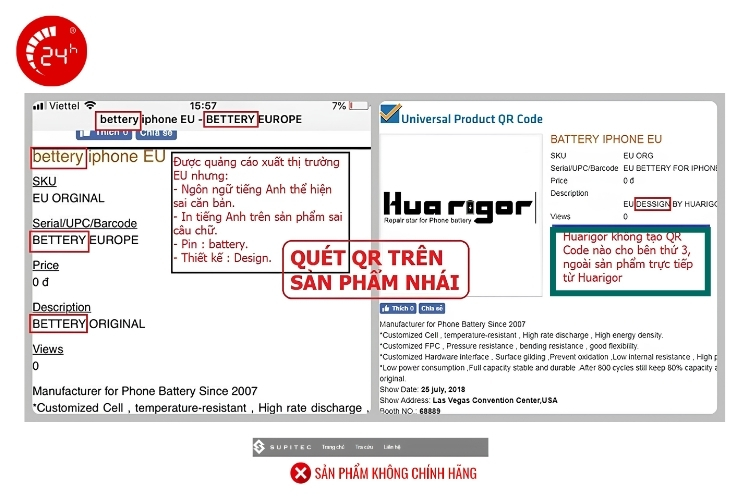 Quét QR trên pin Eu giả