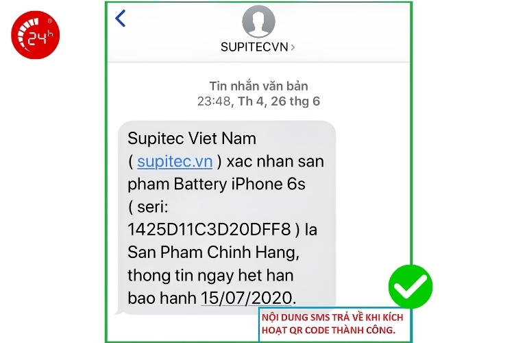 Tin nhắn thông báo tình trạng bảo hành pin EU