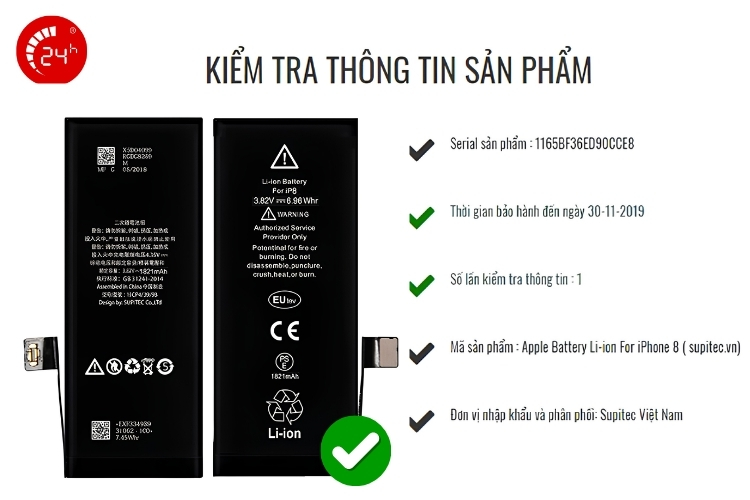 Tình trạng bảo hành pin EU chính hãng B2