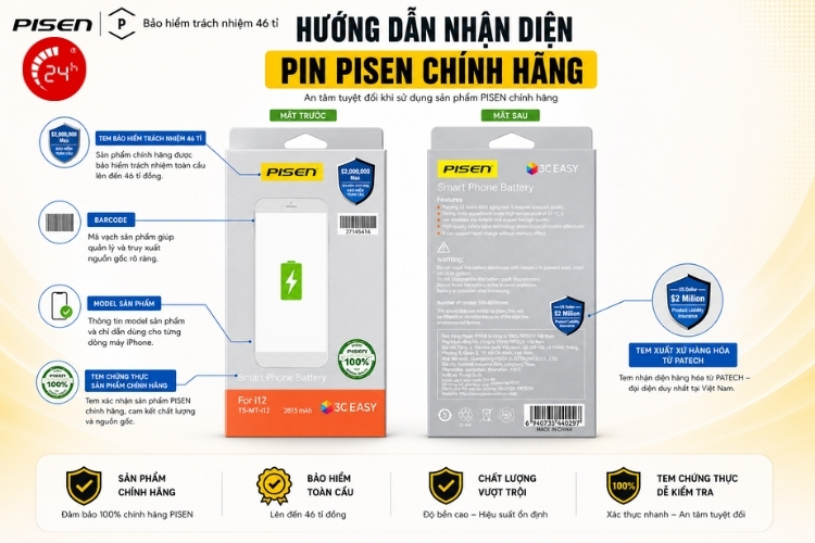 kiểm tra pin pisen chính hãng