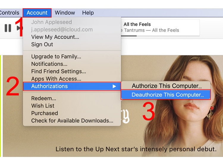 Hướng dẫn đăng xuất khỏi iTunes trước khi reset lại MacBook