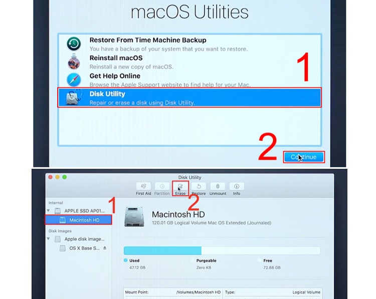 Thao tác xóa dữ liệu ổ cứng trong khi reset MacBook