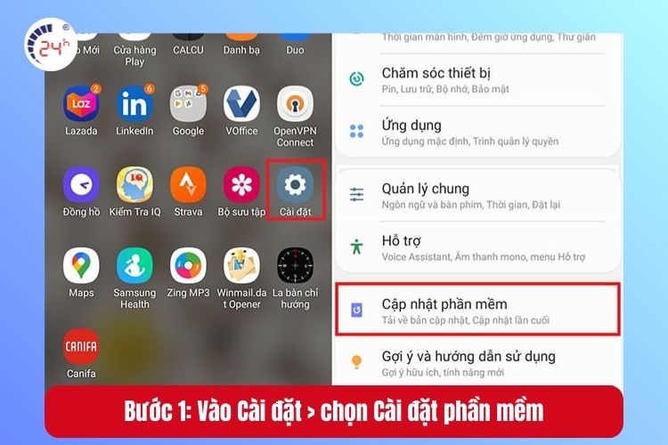Bước 1: Vào Cài đặt > chọn Cài đặt phần mềm